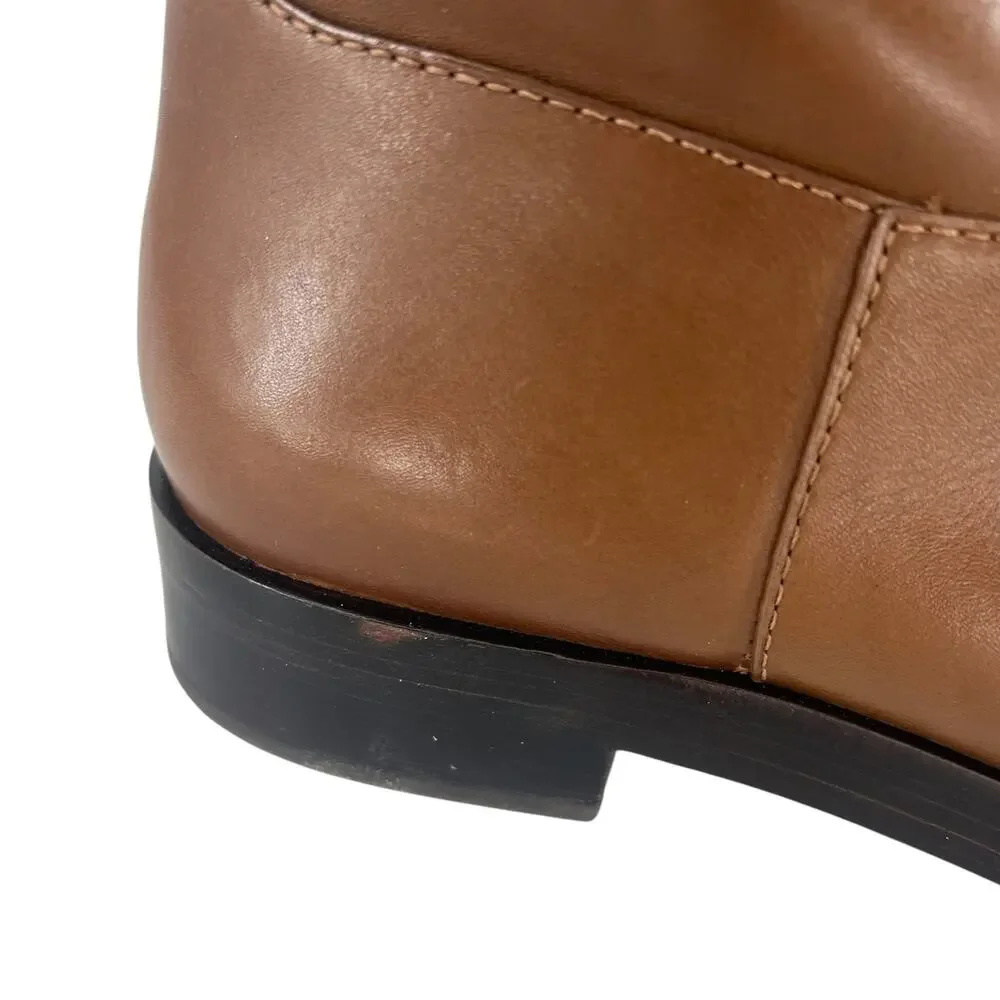 Tory Burch Riding‎ Logo Embossed Leather Knee High Boots Brown 10.5
